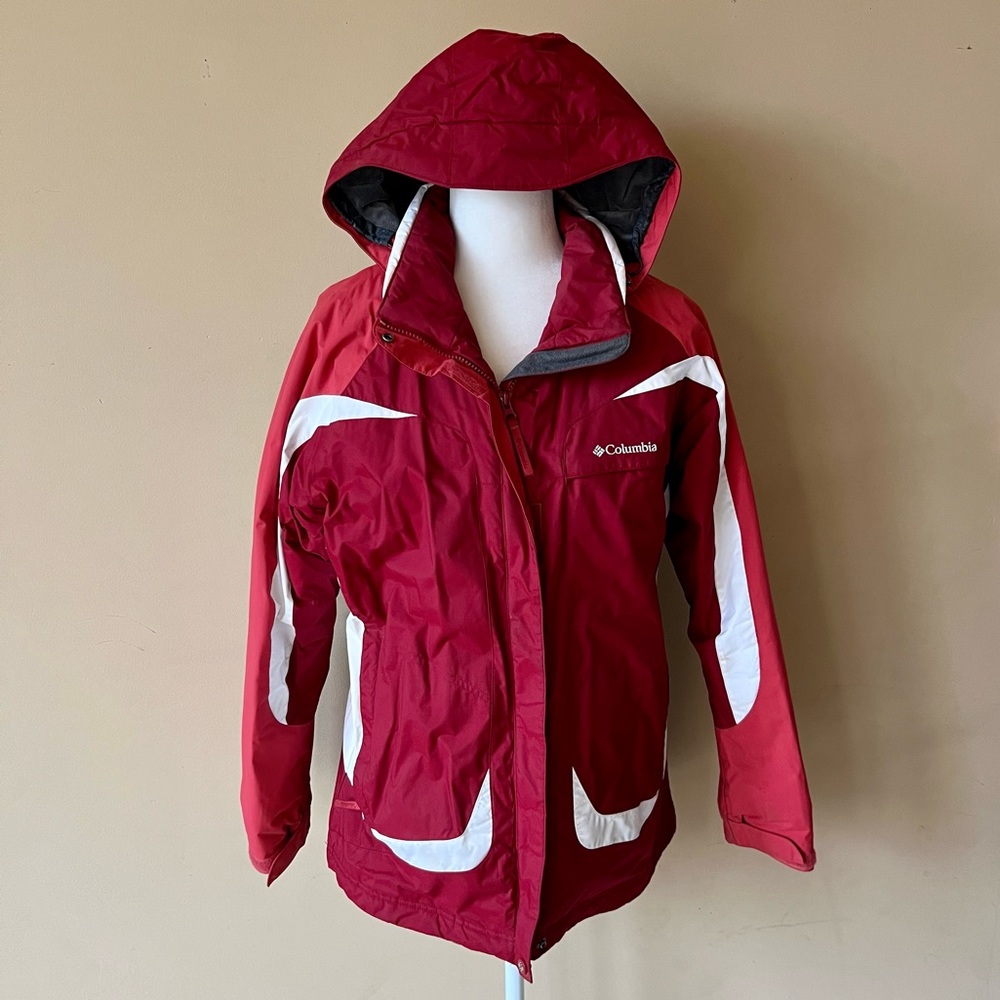 Columbia Sportwear Company Medium Red White Winter Coat Jacket Detachable Hood